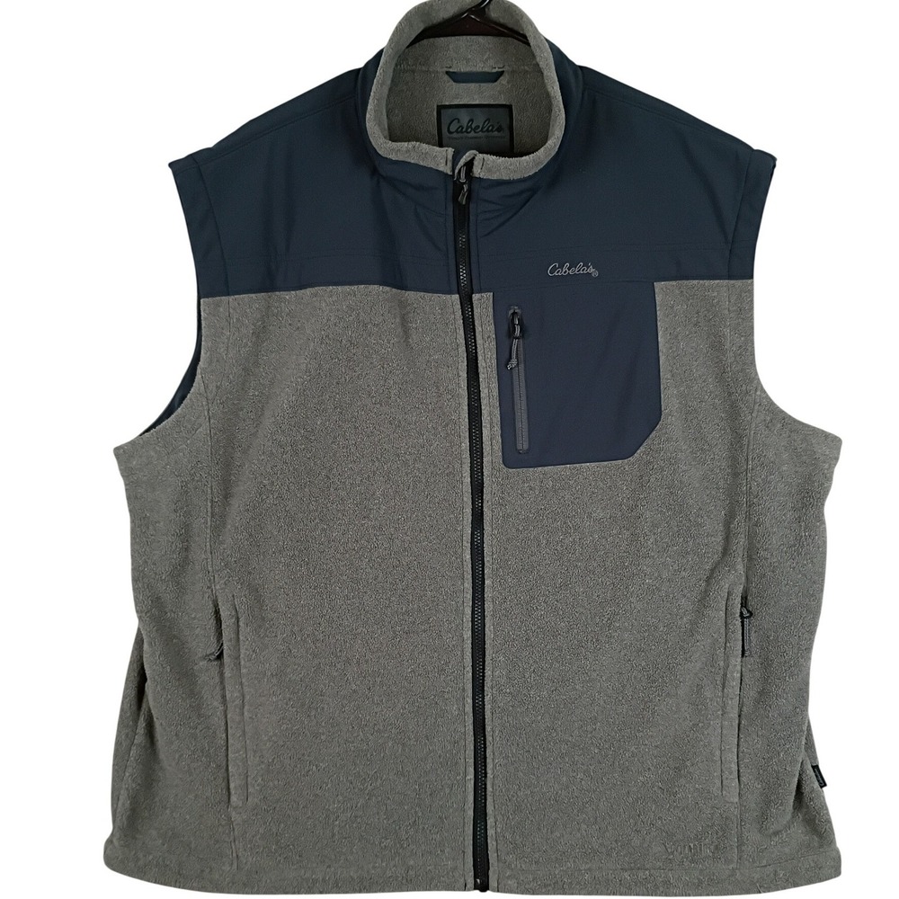 Cabela's Polartec Fleece Vest Men 3XL Tall Grey Navy Blue Outdoor Hiking Gilet
